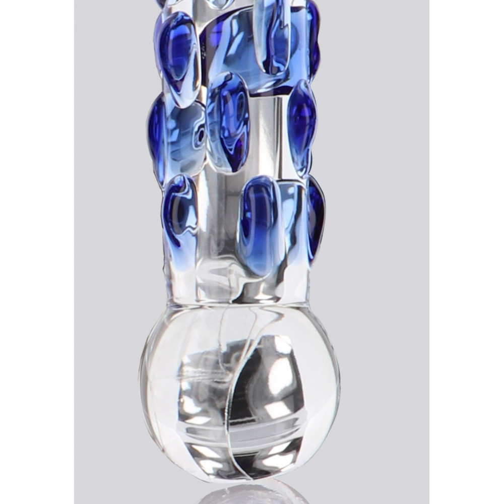 Секс игрушки - Фаллоимитатор стеклянный с рельефом Diamond Dazzler прозрачный с голубым, 18 см х 3.5 см 2