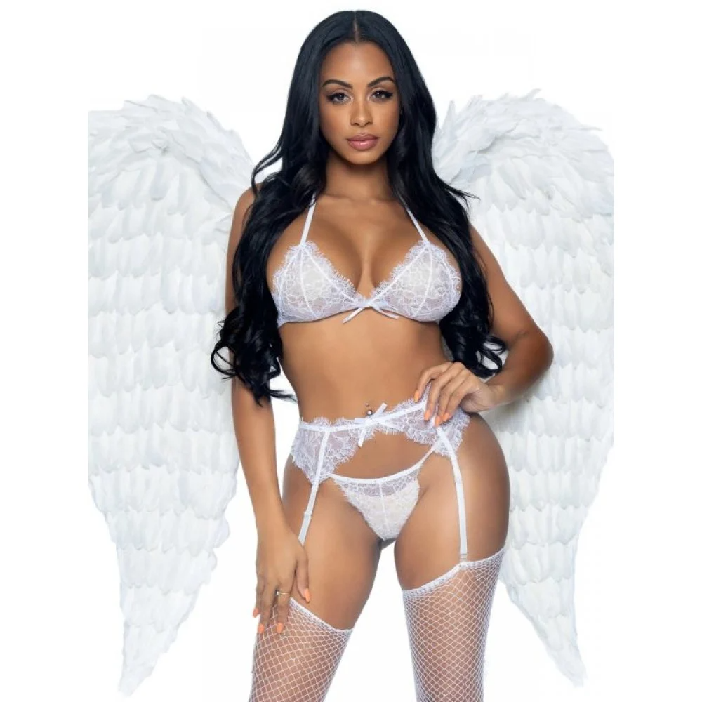 Эротическое белье - Крылья ангела из перьев Leg Avenue White Feather Wings - Hvit 4
