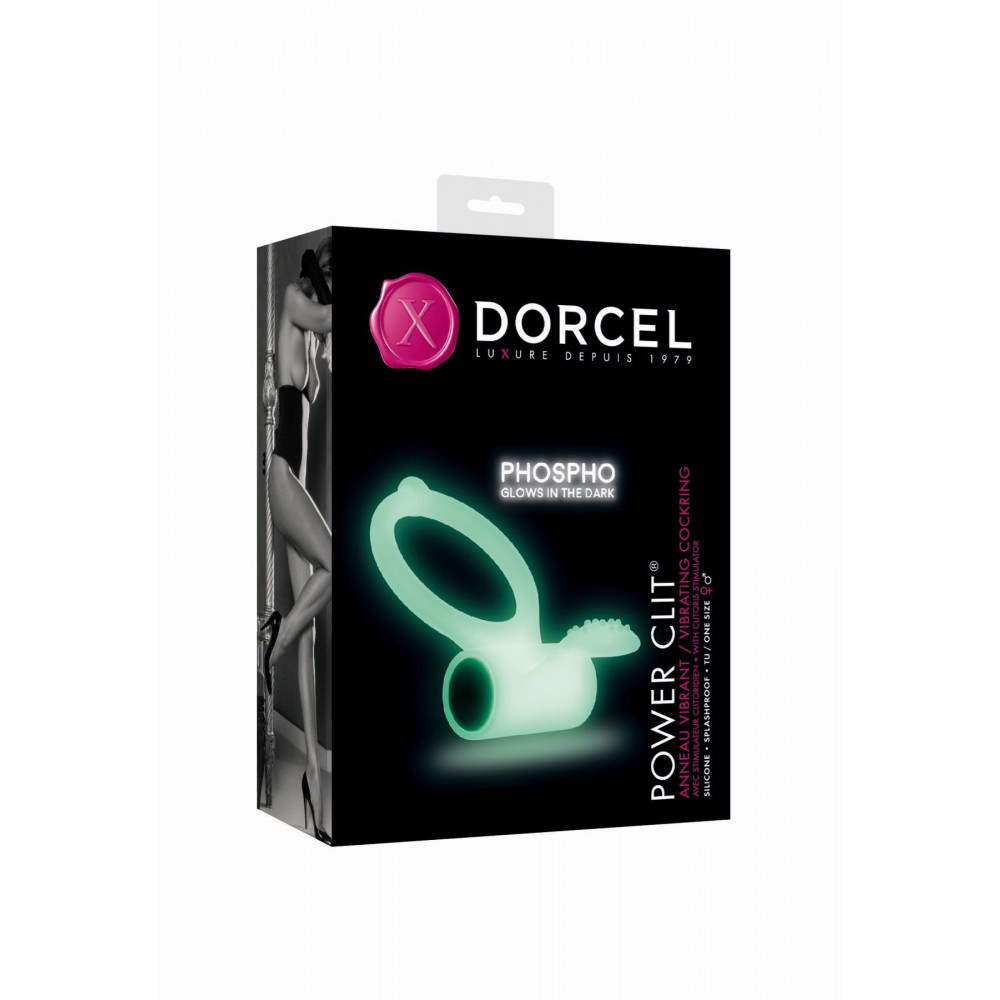 Эрекционные кольца с вибрацией - Эрекционное кольцо Dorcel Power Clit White PHOSPHO с вибрацией, белое, светится в темноте 1