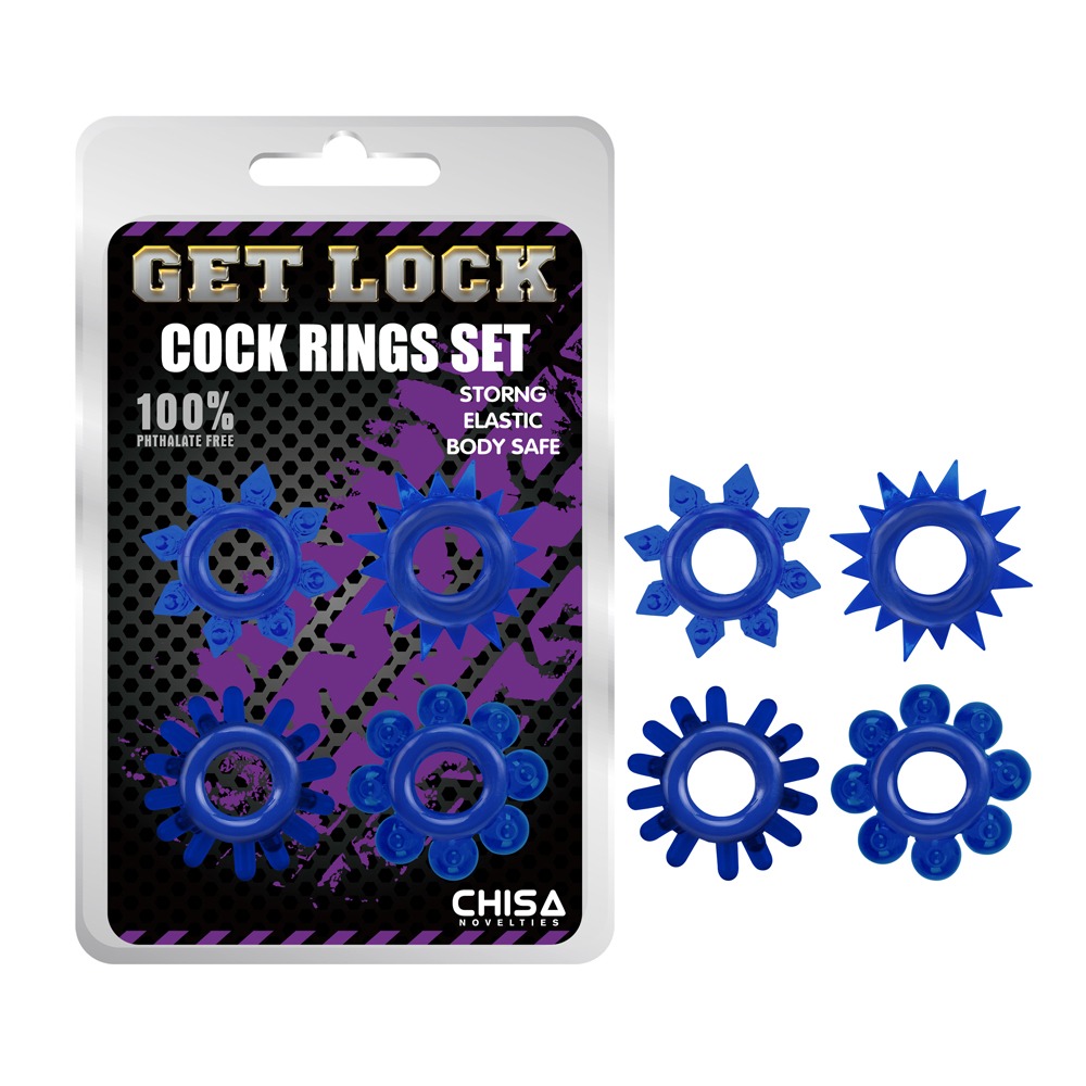 Эрекционные кольца и насадки на член - Набор эрекционных колец Chisa GK Power Cock Rings с разными структурами, синие