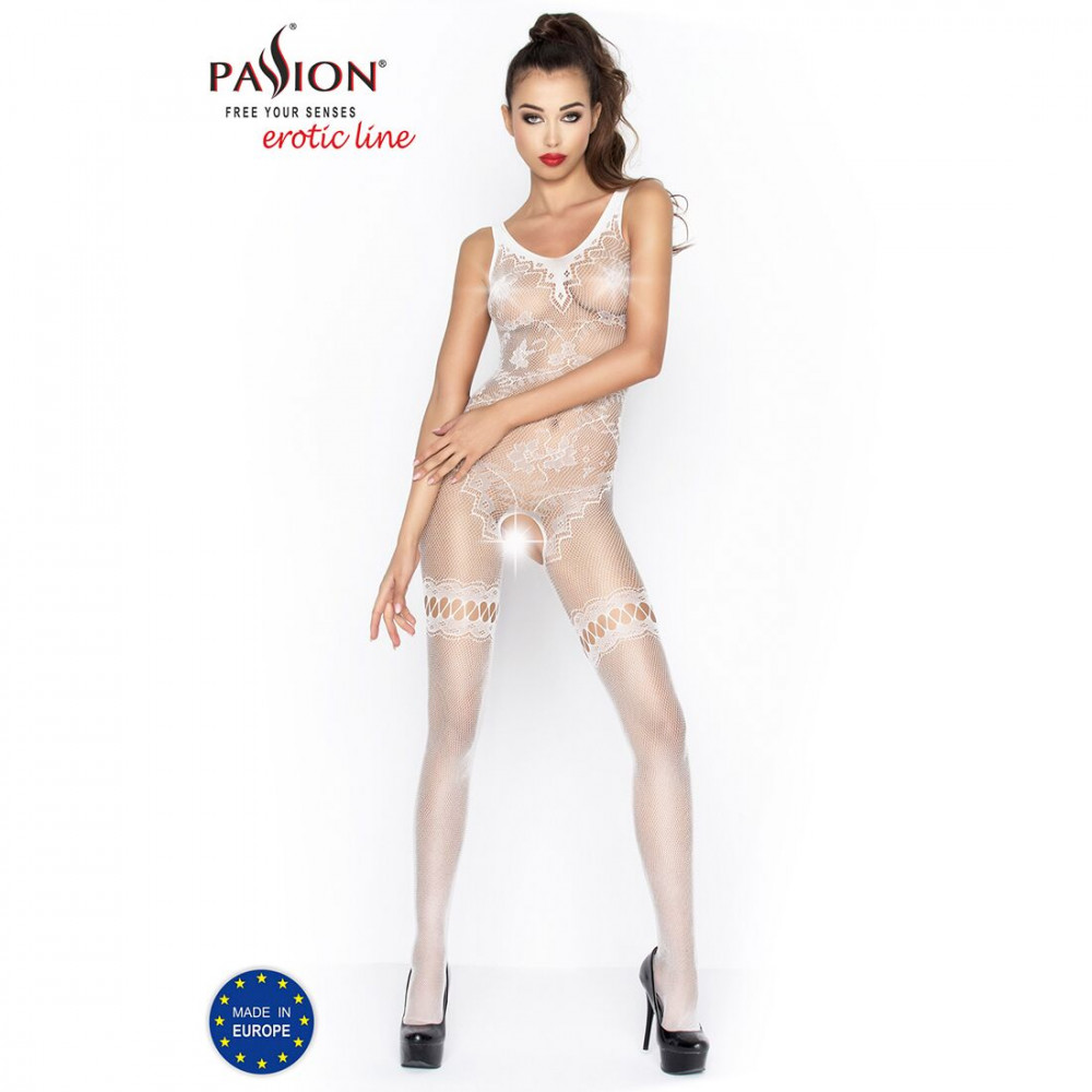Бодистокинг - Бодистокинг Passion BS045 white, комбинезон, имитация чулок и боди 4
