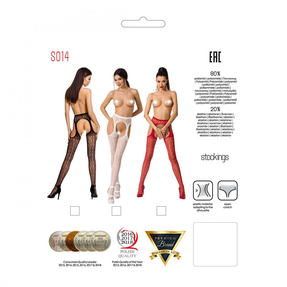 Чулки - Кружевные колготки-бодистокинги Passion S014 One Size, Red, имитация чулок и пояса с гартерами 1