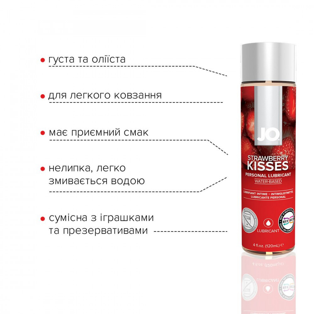 Оральные смазки - Смазка на водной основе System JO H2O — Strawberry Kiss (120 мл) без сахара, растительный глицерин 3