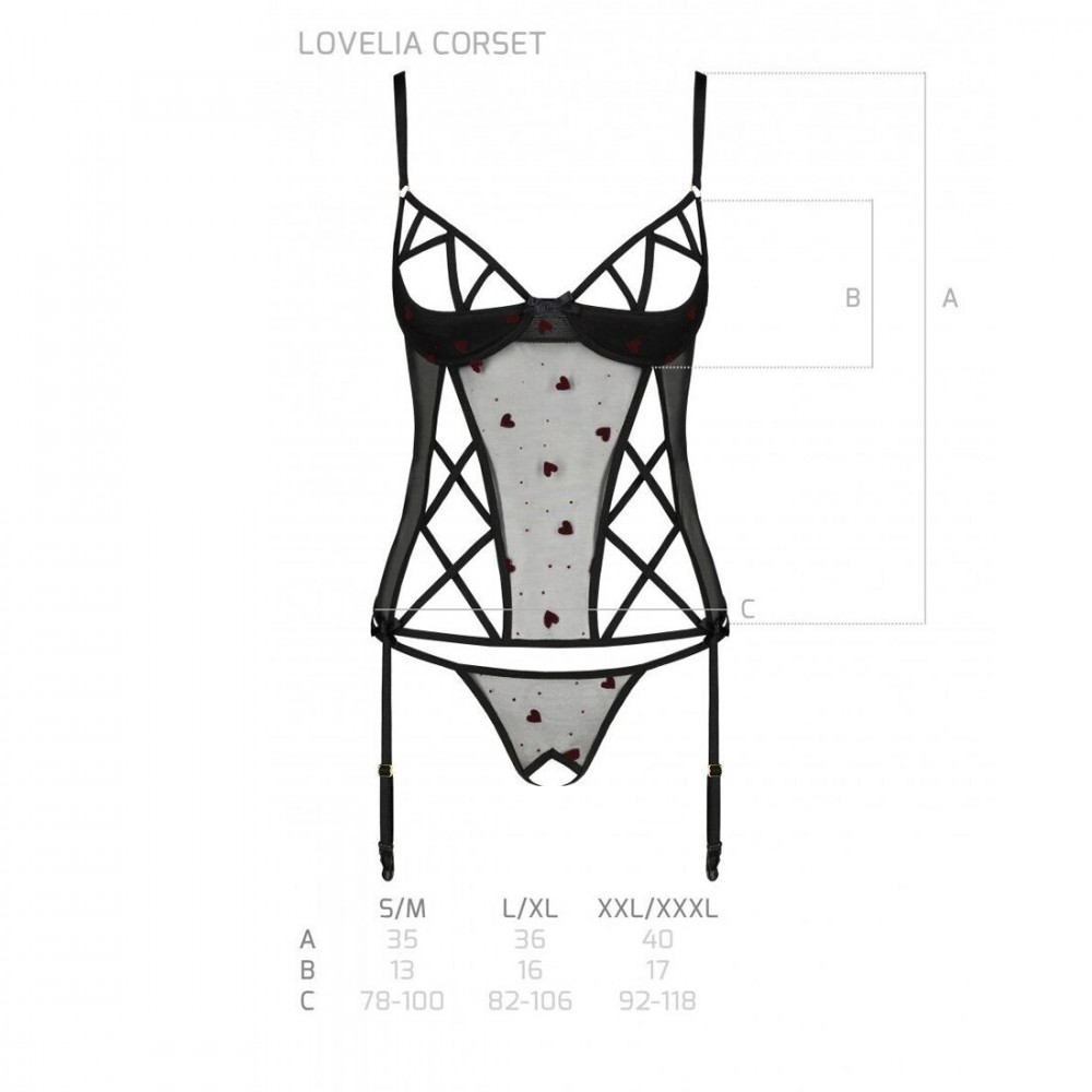 Эротические корсеты - Корсет с подвязками + стринги LOVELIA CORSET black S/M - Passion 1