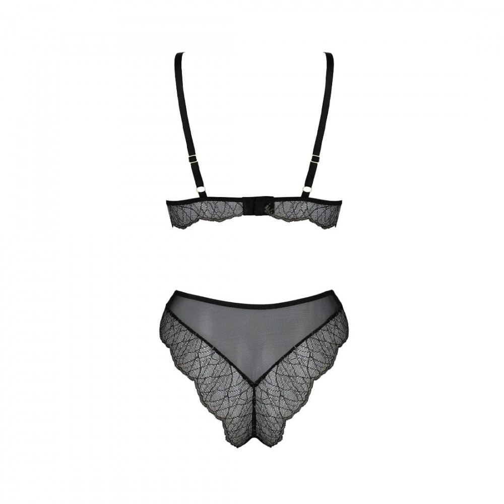 Эротические комплекты - Комплект белья Passion Amberly Set 4XL/5XL black, лиф, трусики бразилиана, люрексовая нить 1