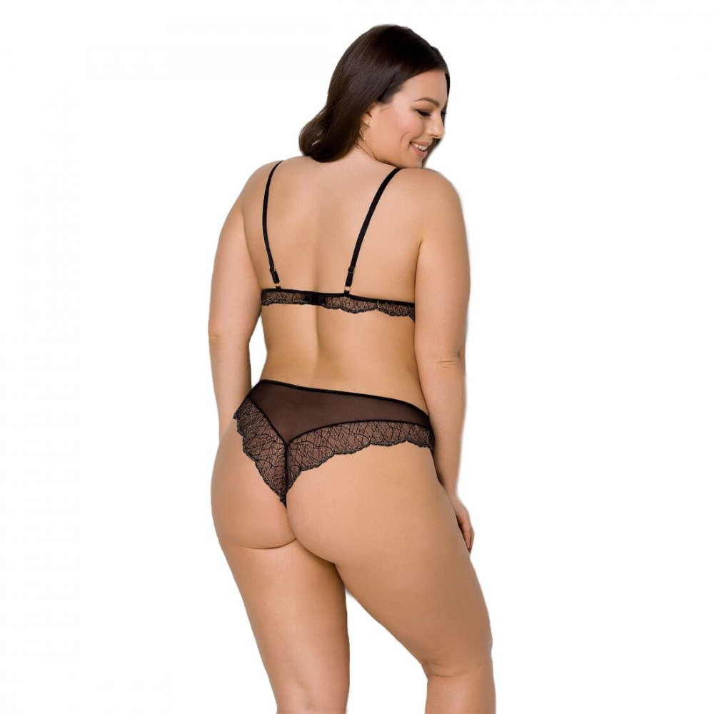 Эротические комплекты - Комплект белья Passion Amberly Set 4XL/5XL black, лиф, трусики бразилиана, люрексовая нить 3