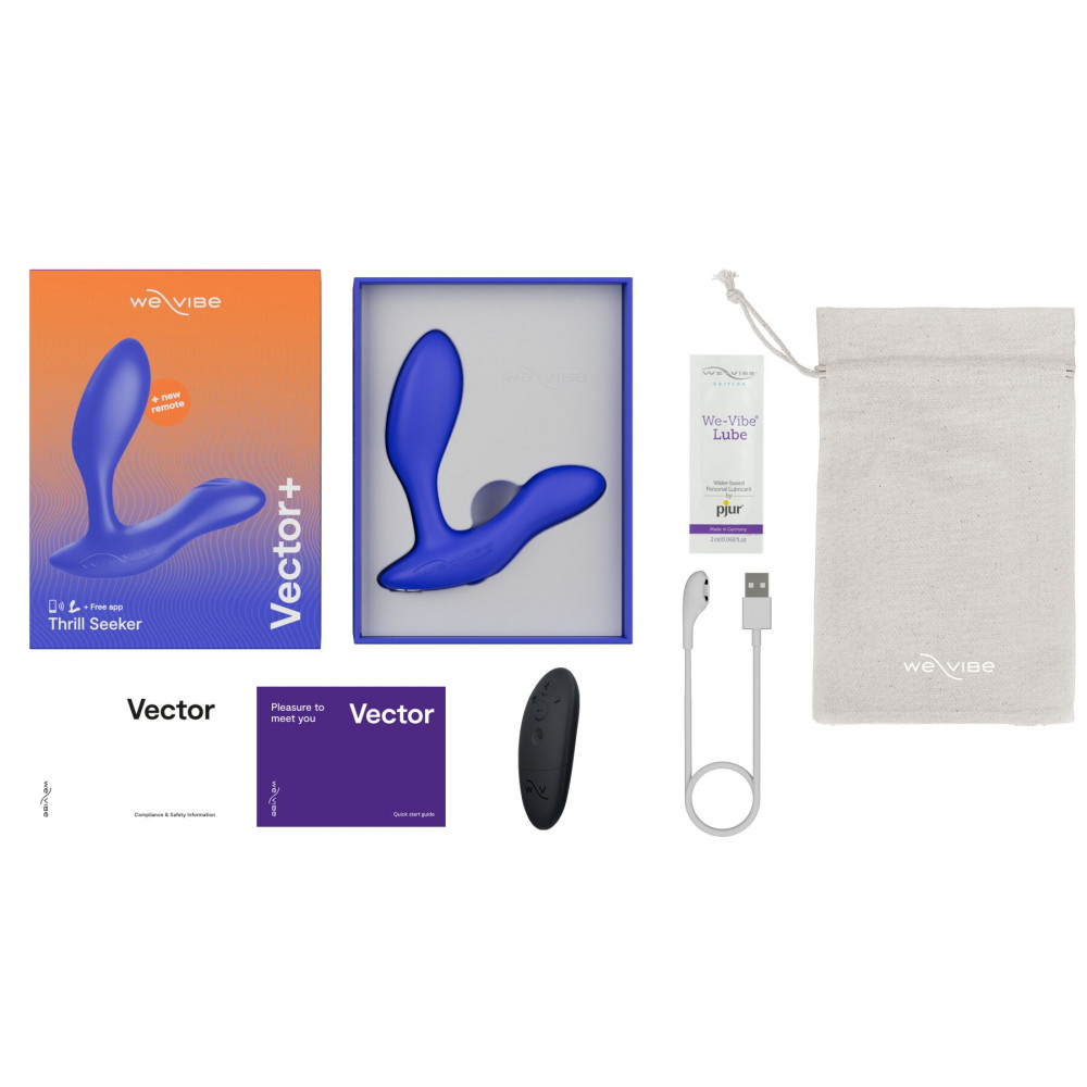 Массажёры простаты с вибрацией - Смарт-вибромассажер простаты We-Vibe Vector+ ROYAL BLUE, пульт ДУ, регулируемый угол наклона 4