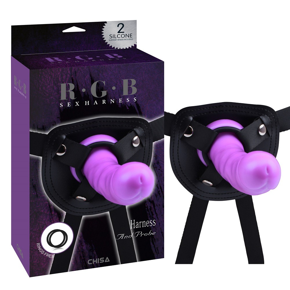 Секс игрушки - Страпон Chisa R.G.B c фиолетовой реалистичной насадкой