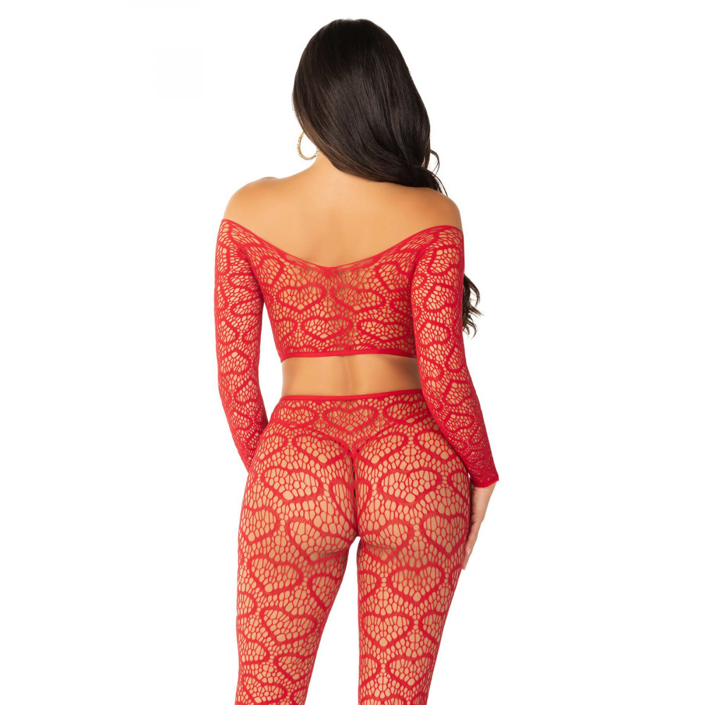 Эротические комплекты - Комплект Leg Avenue Off The Shoulder Top and Footless Tights One Size, Red 2