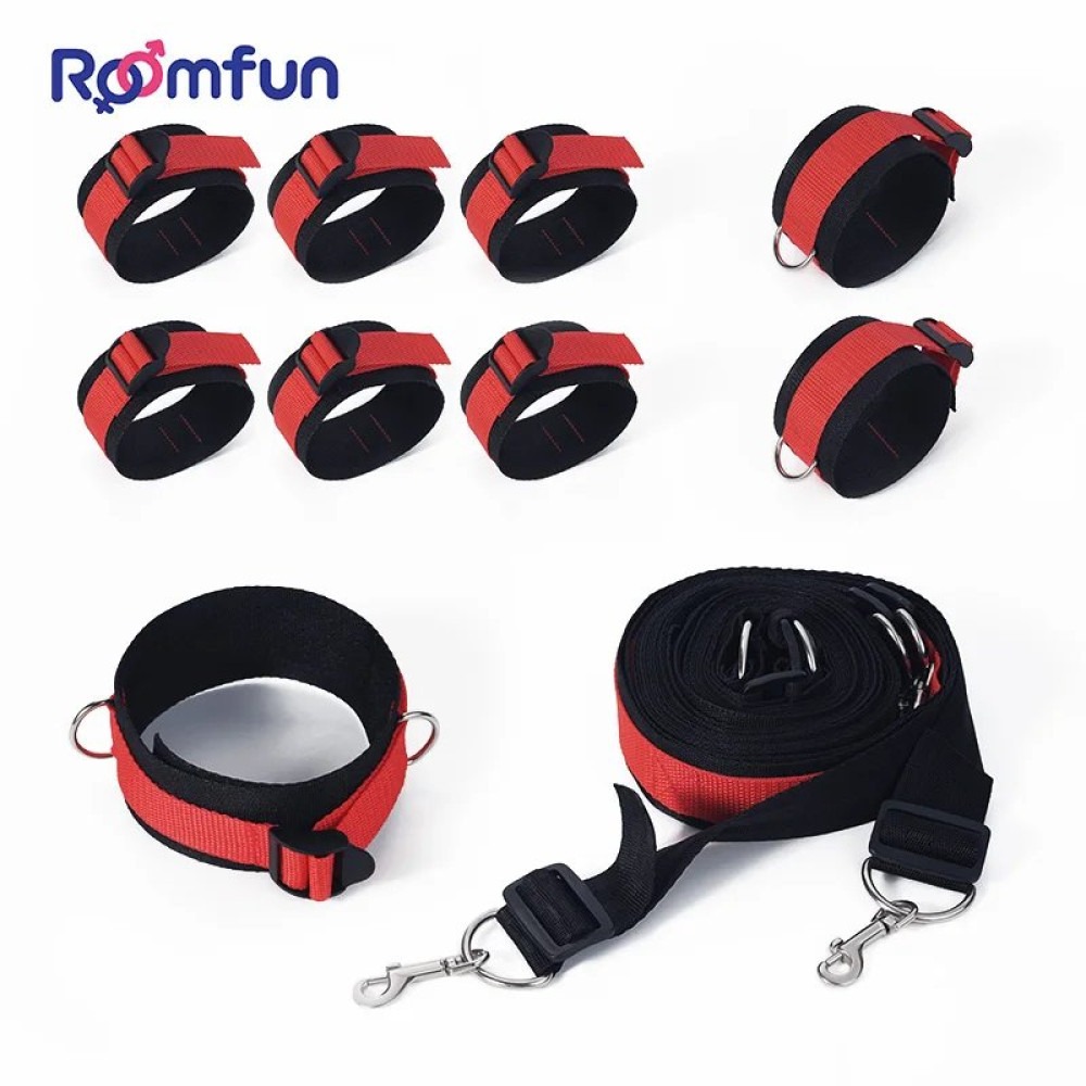 БДСМ игрушки - Система фиксации для кровати Roomfun Bedroom Bondage красно-чёрная