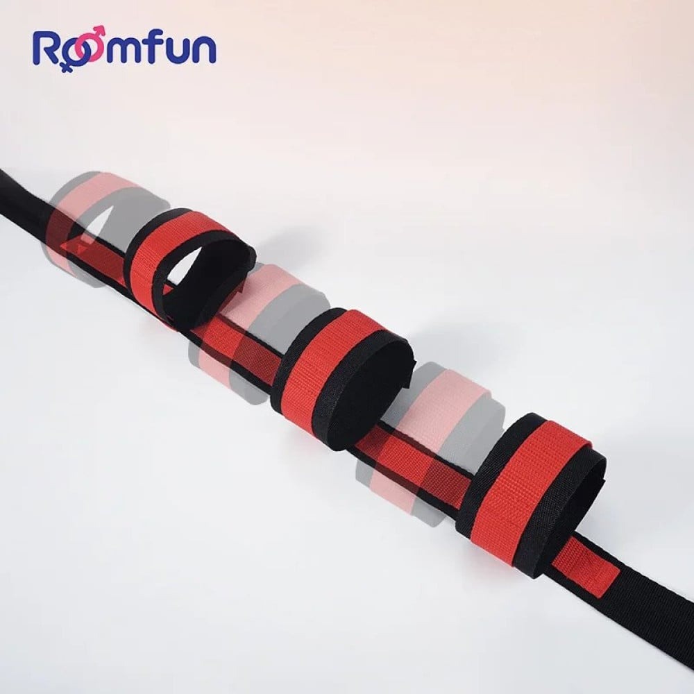 БДСМ игрушки - Система фиксации для кровати Roomfun Bedroom Bondage красно-чёрная 1