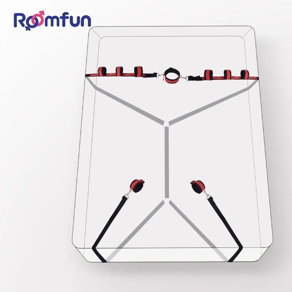 БДСМ игрушки - Система фиксации для кровати Roomfun Bedroom Bondage красно-чёрная 6