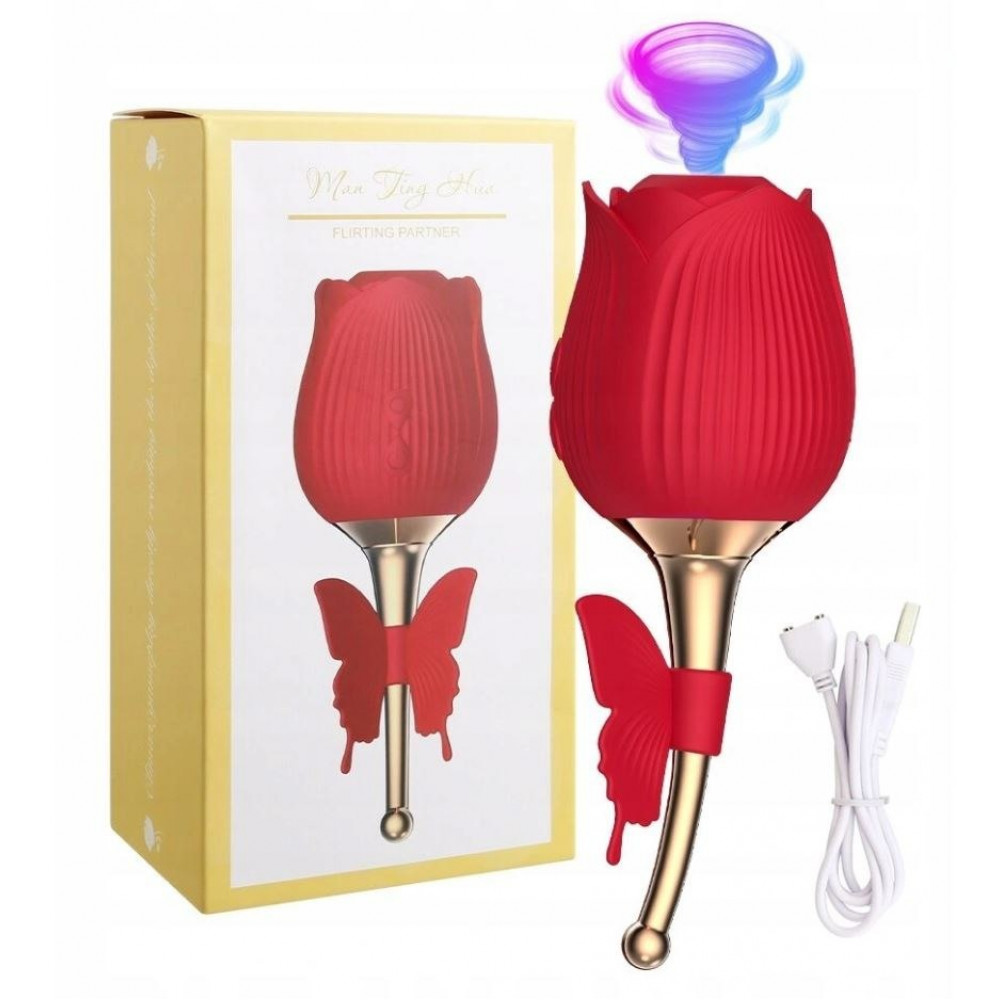 Секс игрушки - Вакуумный стимулятор клитора с вибрацией в виде розы Rose Flirting, красный 1