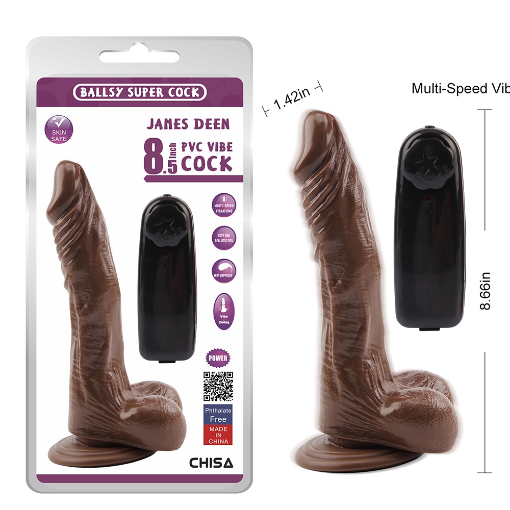 Секс игрушки - Вибратор реалистичный с ротацией Chisa Ballsy Super Cock JAMES DEEN и пультом управления, коричневый 7