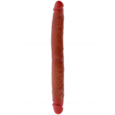 Двухсторонний фаллоимитатор с крайней плотью ToyJoy Get Real коричневый, 35 cм