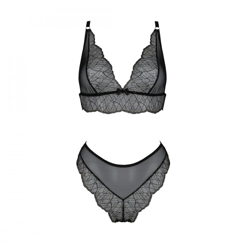 Эротические комплекты - Комплект белья Passion Amberly Set 6XL/7XL black, лиф, трусики бразилиана, люрексовая нить 2
