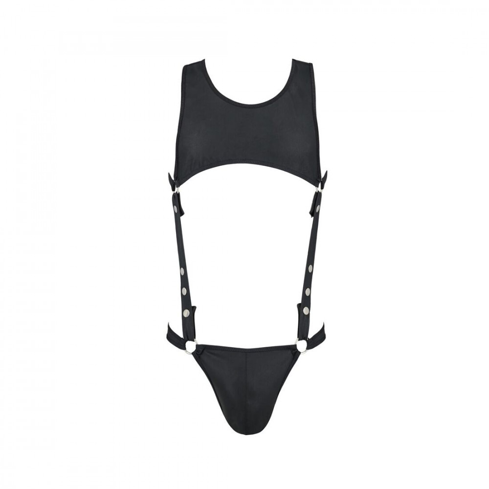 Стринги, трусы и шорты - Мужское кожаное боди Passion 056 Adam XXL/XXXL Black, заклепки 2