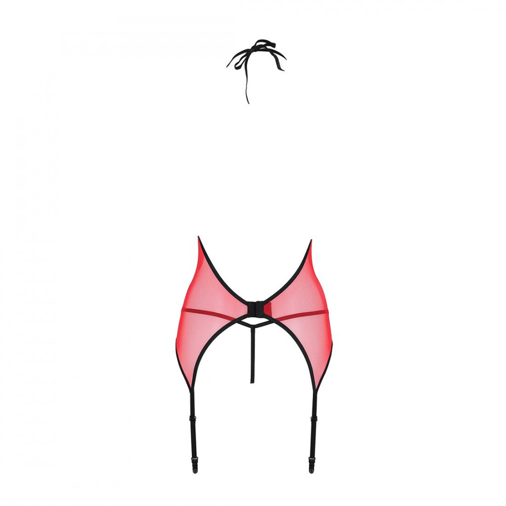 Эротические корсеты - Корсет с пажами для чулок Passion PEONIA CORSET L/XL red, стринги 2