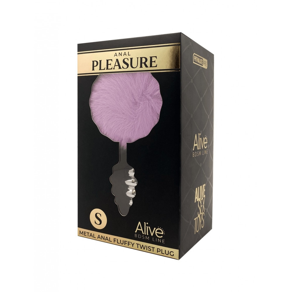 Секс игрушки - Анальная рельефная пробка Alive Anal Pleasure с светло-фиолетовым хвостом, S 3