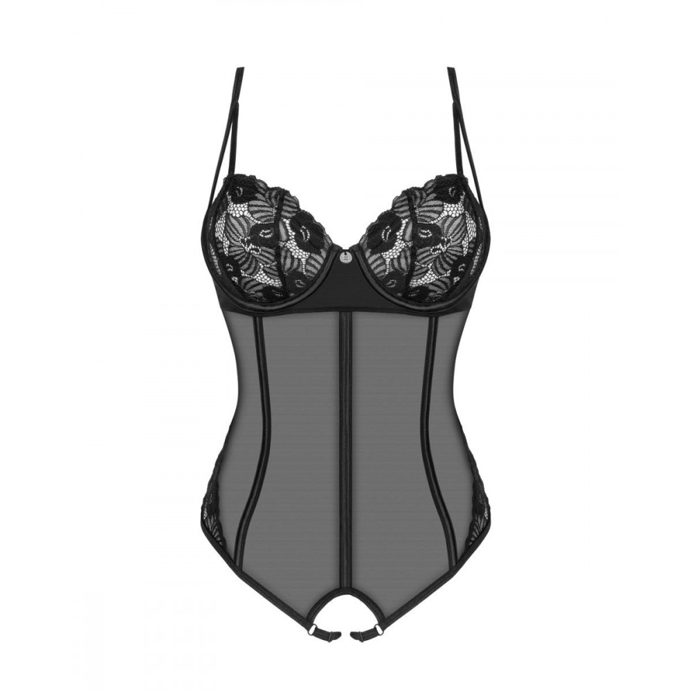 Эротическое белье - Боди с открытым доступом Serena Love crotchless teddy, черный, XS/S 2