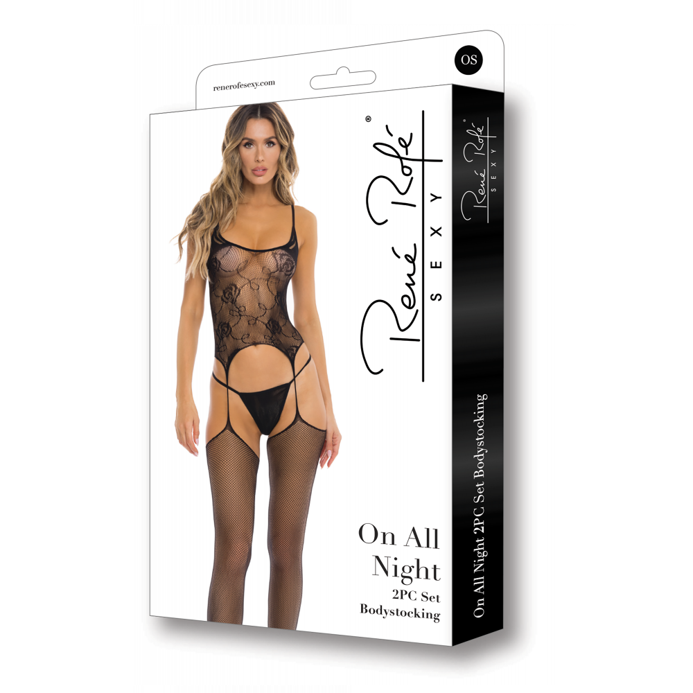 Эротическое белье - Комбинезон ON ALL NIGHT 2PC SET BODYSTOCK BLACK, OS 2