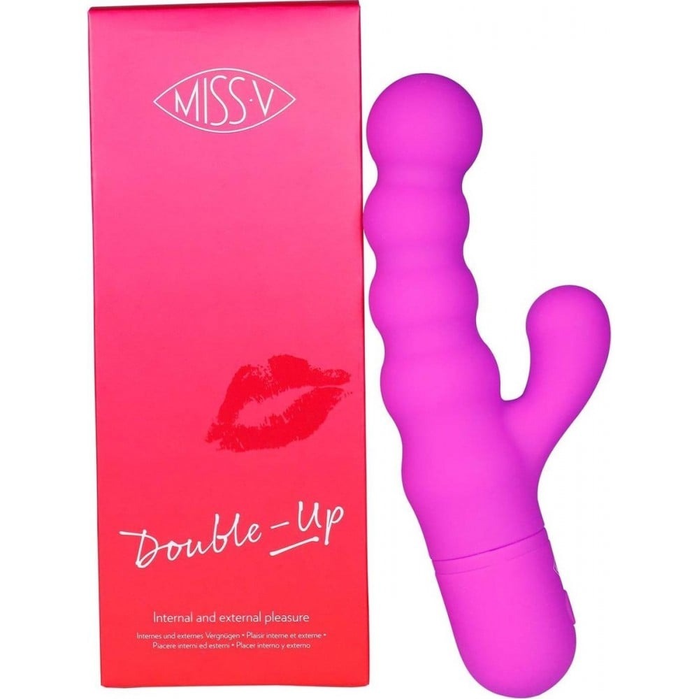Вибратор-кролик - Вибратор-кролик рельефный Double Up Miss V, фиолетовый