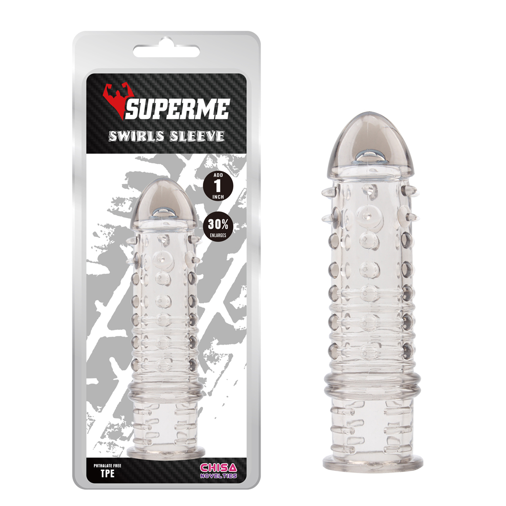 Секс игрушки - Насадка рельефная полупрозрачная Chisa Superme Clear, серая