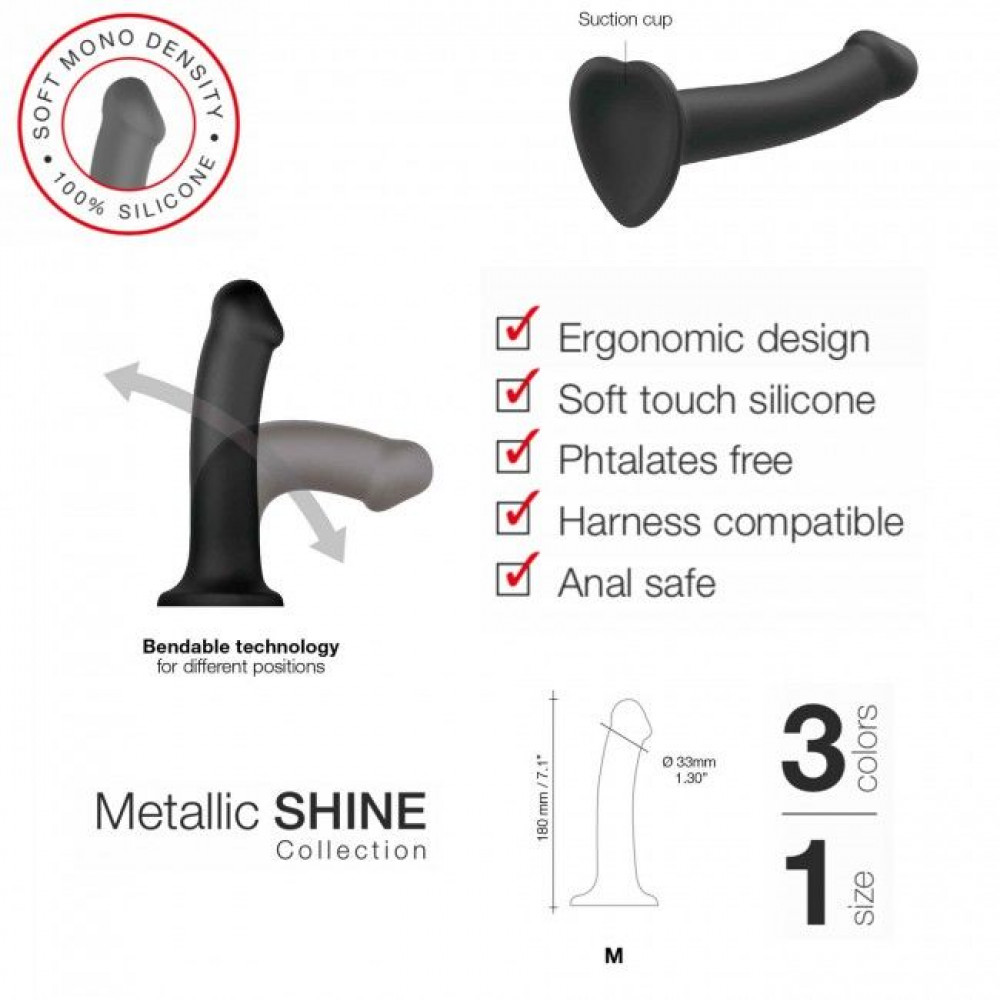 Страпон - Насадка для страпона Strap-On-Me Mono Density Dildo Blue M, диам. 3,3см, однослойный силикон, гибкий 1