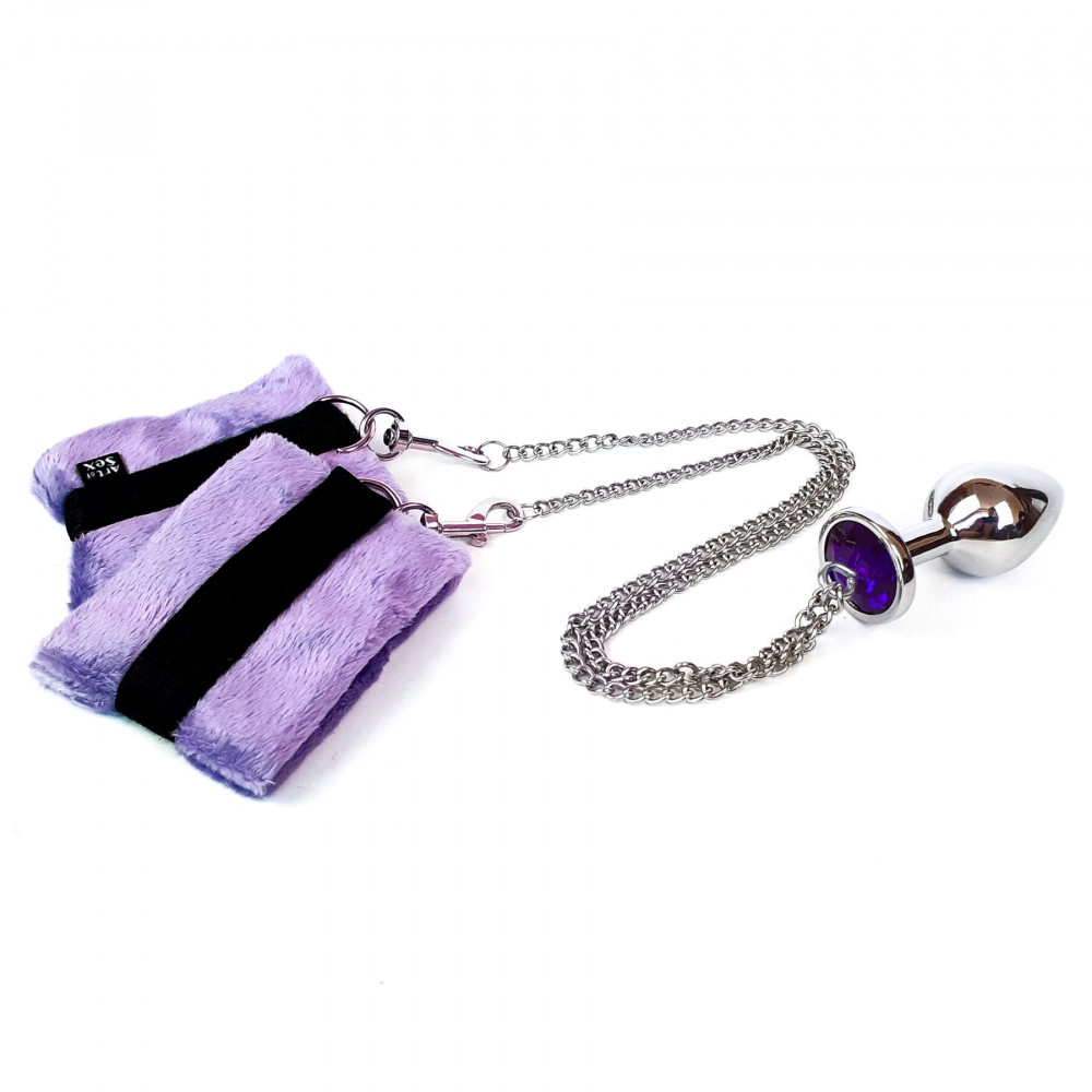 Анальная пробка - Наручники с металлической анальной пробкой Art of Sex Handcuffs with Metal Anal Plug size M Purple 6