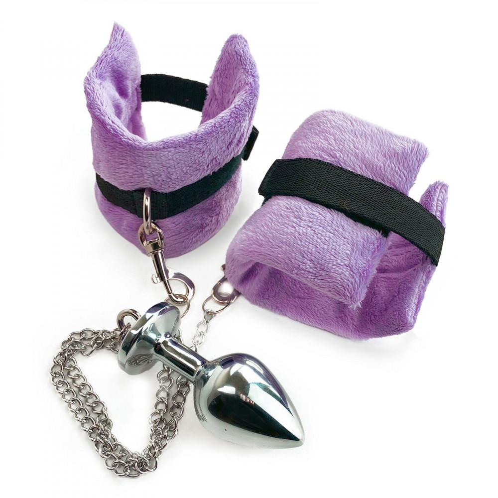 Анальная пробка - Наручники с металлической анальной пробкой Art of Sex Handcuffs with Metal Anal Plug size M Purple 2