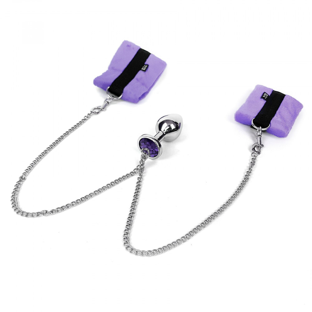 Анальная пробка - Наручники с металлической анальной пробкой Art of Sex Handcuffs with Metal Anal Plug size M Purple 5