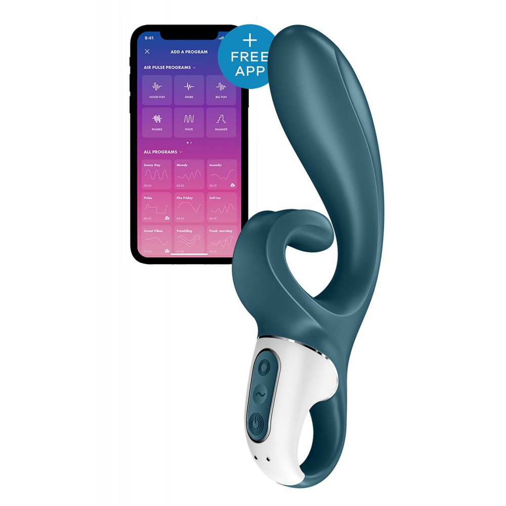 Вибратор-кролик - Смарт вибратор кролик Satisfyer Hug Me Bluegrey, 2 мотора, диаметр 4,2см, широкая клиторальная часть