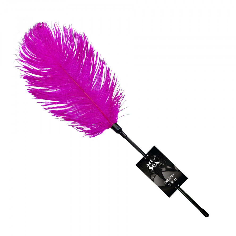 Плети, стеки, флоггеры, тиклеры - Щекоталка со страусиным пером  Art of Sex - Feather Tickler, цвет Темно-розовый