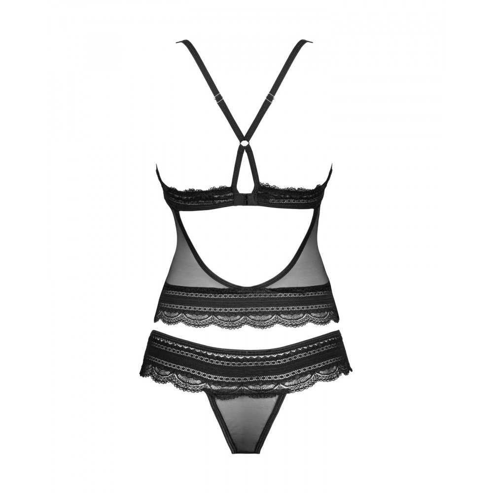 Эротические комплекты - Полупрозрачный набор с украшениями Obsessive Ivannes top & thong S/M, черный, топ и танга 2