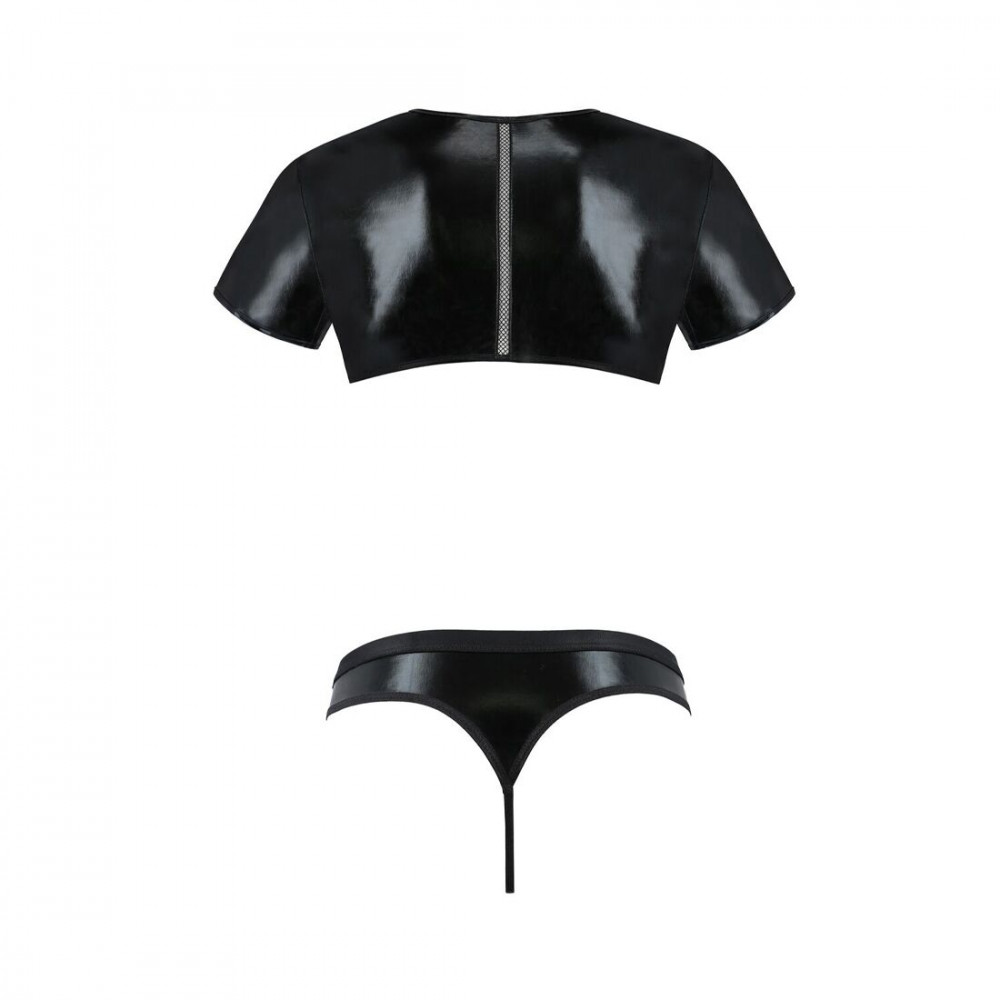 Стринги, трусы и шорты - Комплект мужского белья под латекс Passion 057 Set Peter L/XL Black, кроп-топ, стринги 1