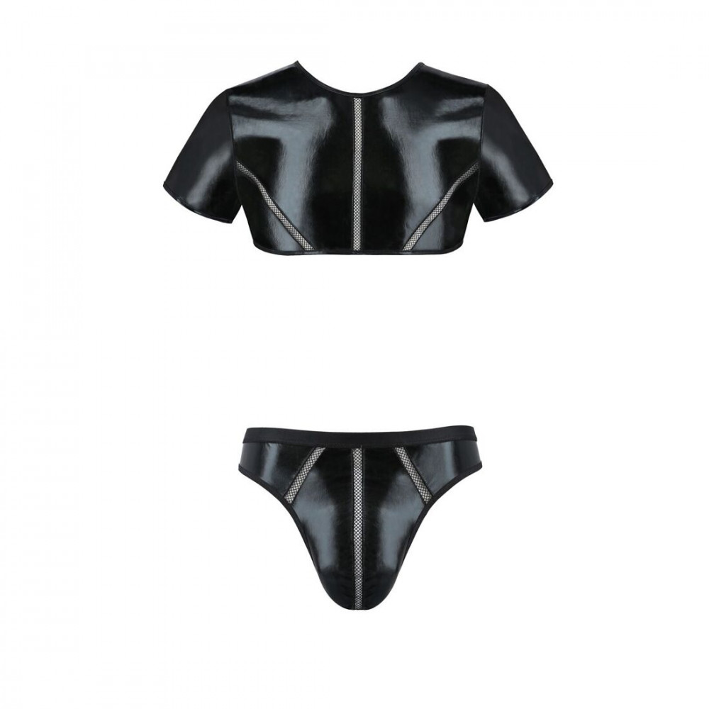 Стринги, трусы и шорты - Комплект мужского белья под латекс Passion 057 Set Peter L/XL Black, кроп-топ, стринги 2