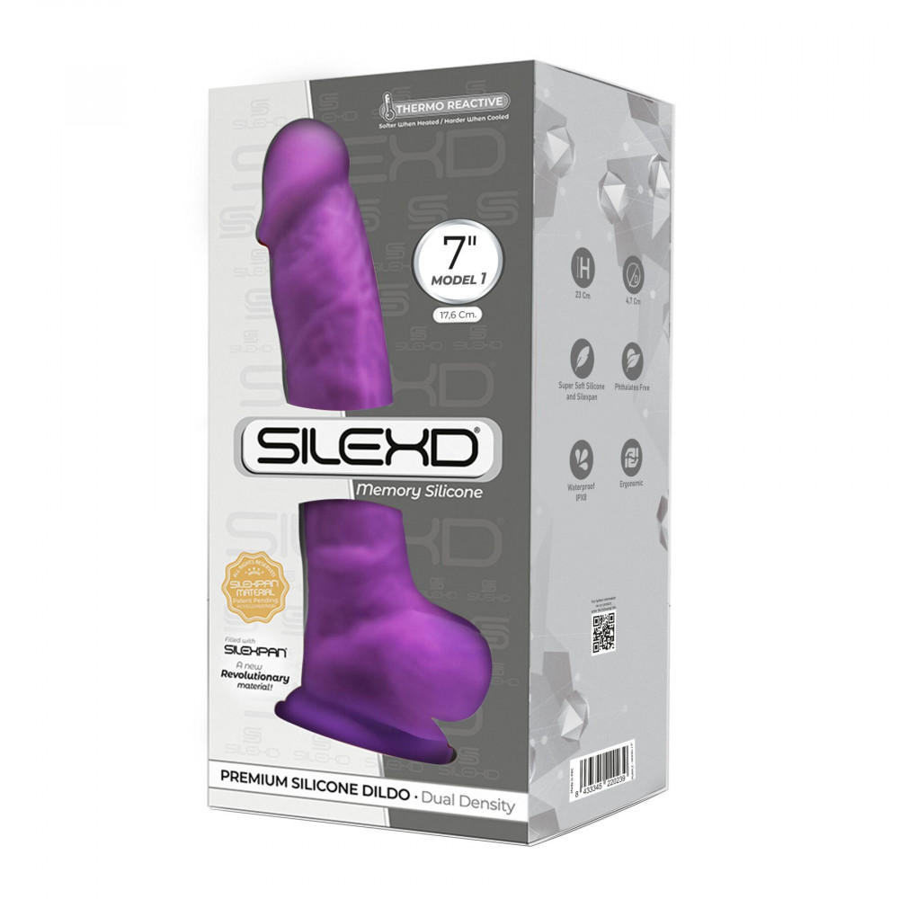 Фаллоимитаторы на присоске, двойные - Фаллоимитатор SilexD Johnny Purple (MODEL 1 size 7in), двухслойный, силикон+Silexpan, диаметр 3,8 см 2