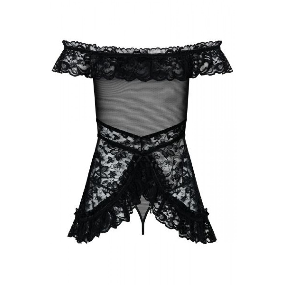 Эротические пеньюары и сорочки - Сорочка Flores chemise Obsessive SM черная 4