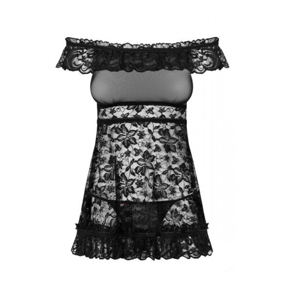 Эротические пеньюары и сорочки - Сорочка Flores chemise Obsessive SM черная 2