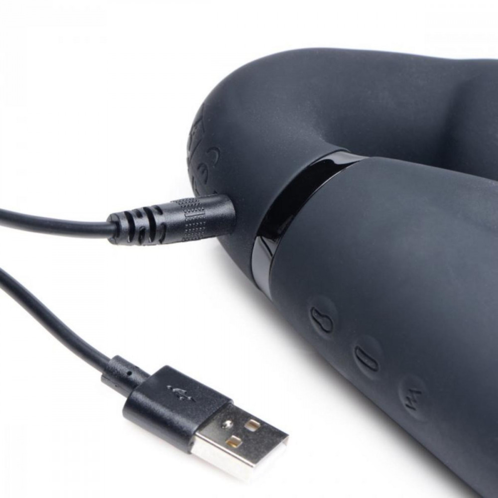 Женские страпоны - Страпон безременный с вибрацией Strap U, рельефный, с дистанционным пультом, черный 4