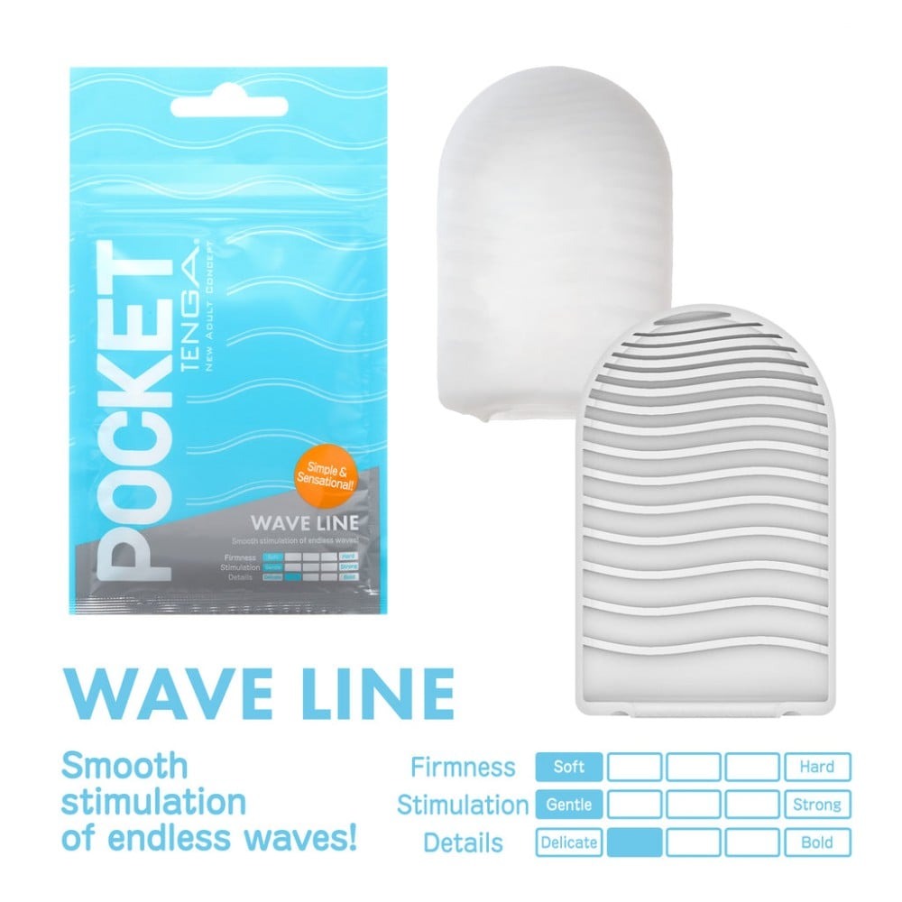 Секс игрушки - Мини мастурбатор нереалистичный Tenga Pocket Wave Line, с рельефом, белый