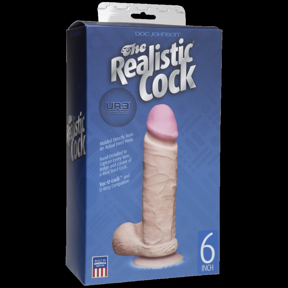 Фаллоимитаторы на присоске, двойные - Фаллоимитатор Doc Johnson The Realistic Cock 6 inch White - ULTRASKYN, Vack-U-Lock, диаметр 4,3см 3