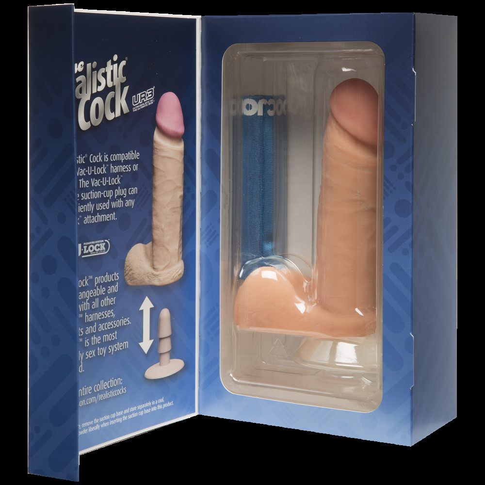 Фаллоимитаторы на присоске, двойные - Фаллоимитатор Doc Johnson The Realistic Cock 6 inch White - ULTRASKYN, Vack-U-Lock, диаметр 4,3см 1