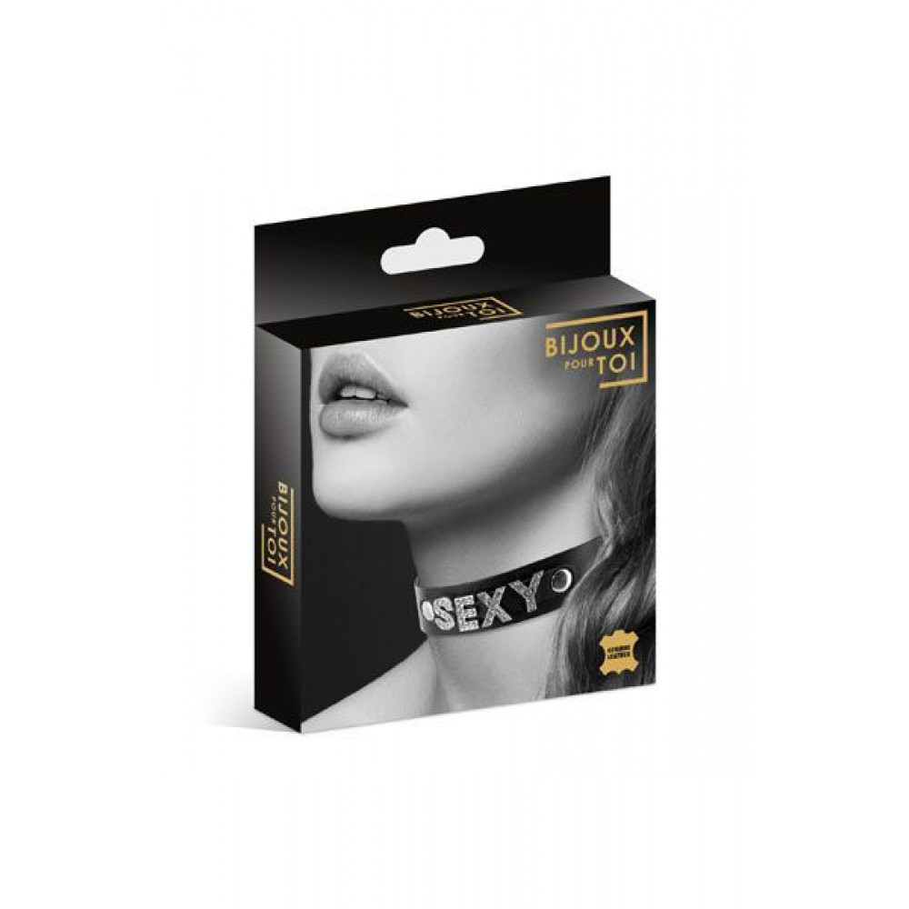 Чокеры, портупеи - Чокер со стразами Bijoux Pour Toi - SEXY, натуральная кожа 1