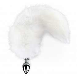 Металлическая анальная пробка с хвостом из натурального меха Art of Sex size M White fox