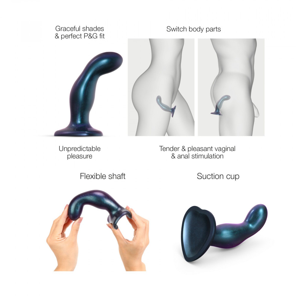 Страпон - Дилдо Strap-On-Me DILDO PLUG SNAKY METALLIC BLUE, размер M, диаметр 4 см, вводимая длина 15,3 см 4