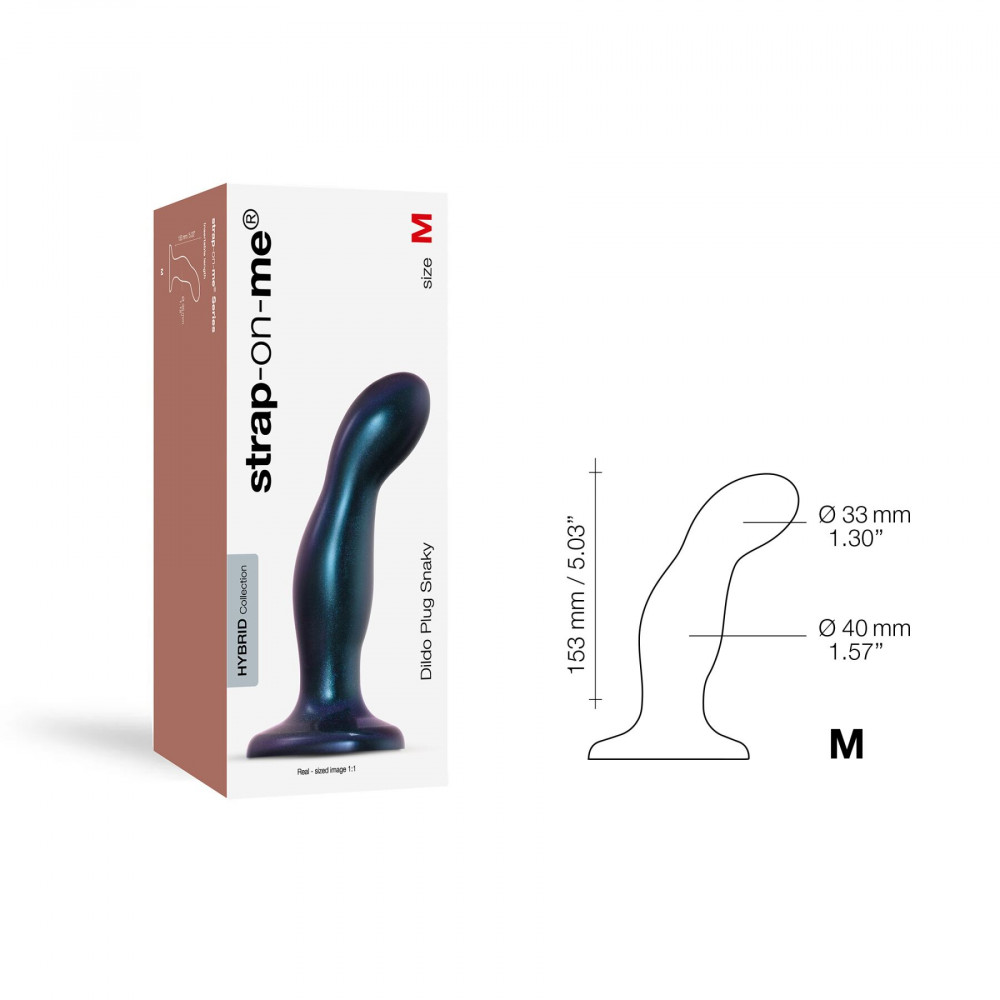 Страпон - Дилдо Strap-On-Me DILDO PLUG SNAKY METALLIC BLUE, размер M, диаметр 4 см, вводимая длина 15,3 см 3