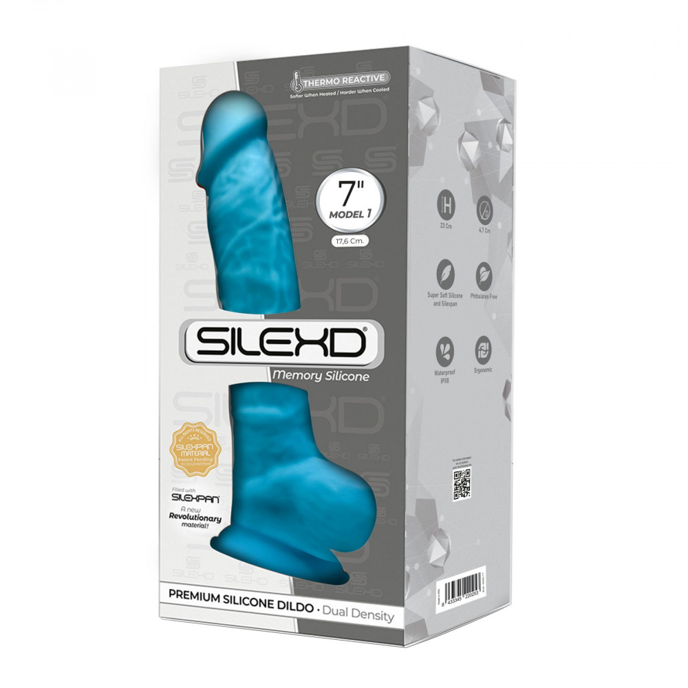 Фаллоимитаторы на присоске, двойные - Фаллоимитатор SilexD Johnny Blue (MODEL 1 size 7in), двухслойный, силикон+Silexpan, диаметр 3,8 см 2