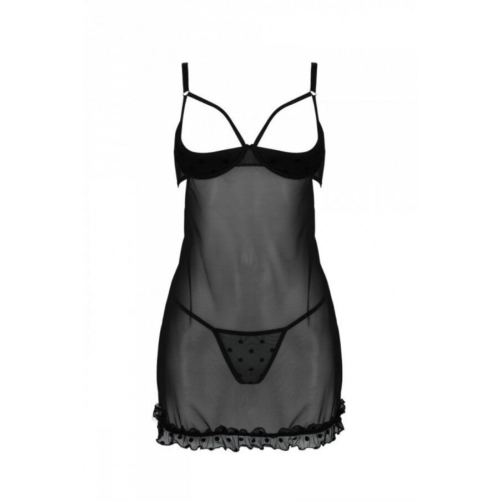 Эротические пеньюары и сорочки - Пеньюар MARINA CHEMISE black S/M - Passion 2