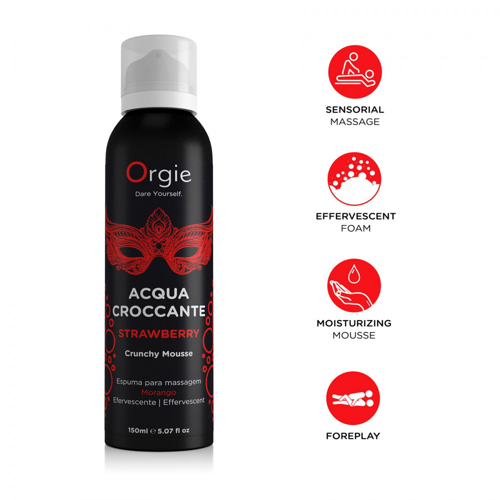 Массажные масла и свечи - Массажная пенка Orgie – Acqua Croccante Strawberry (150 мл), эффект лопающихся пузырьков 2